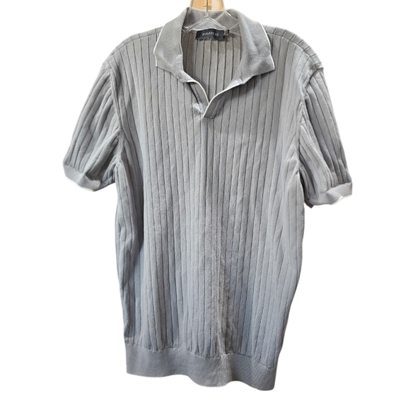 Rib Knit Short Sleeve Johnny Collar Sweater Size L MSRP $179 - Picture 5 of 10